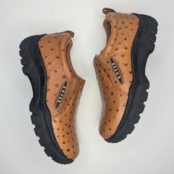 Roper Performance tan brown leather slip on clogs loafers ostrich womens sz 6.5 - Picture 6 of 10